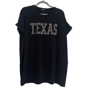 Heimish USA Texas Rhinestone Graphic Tee Large Black Excellent Rolled Cuff